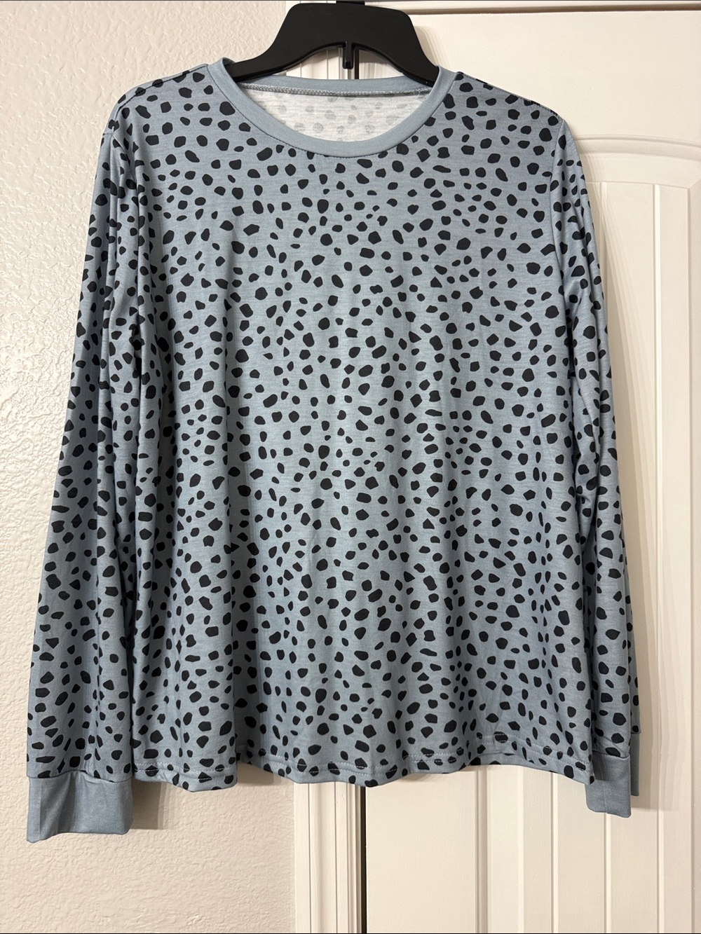 Cornflower Blue Long Sleeve Top with Black Spot Print